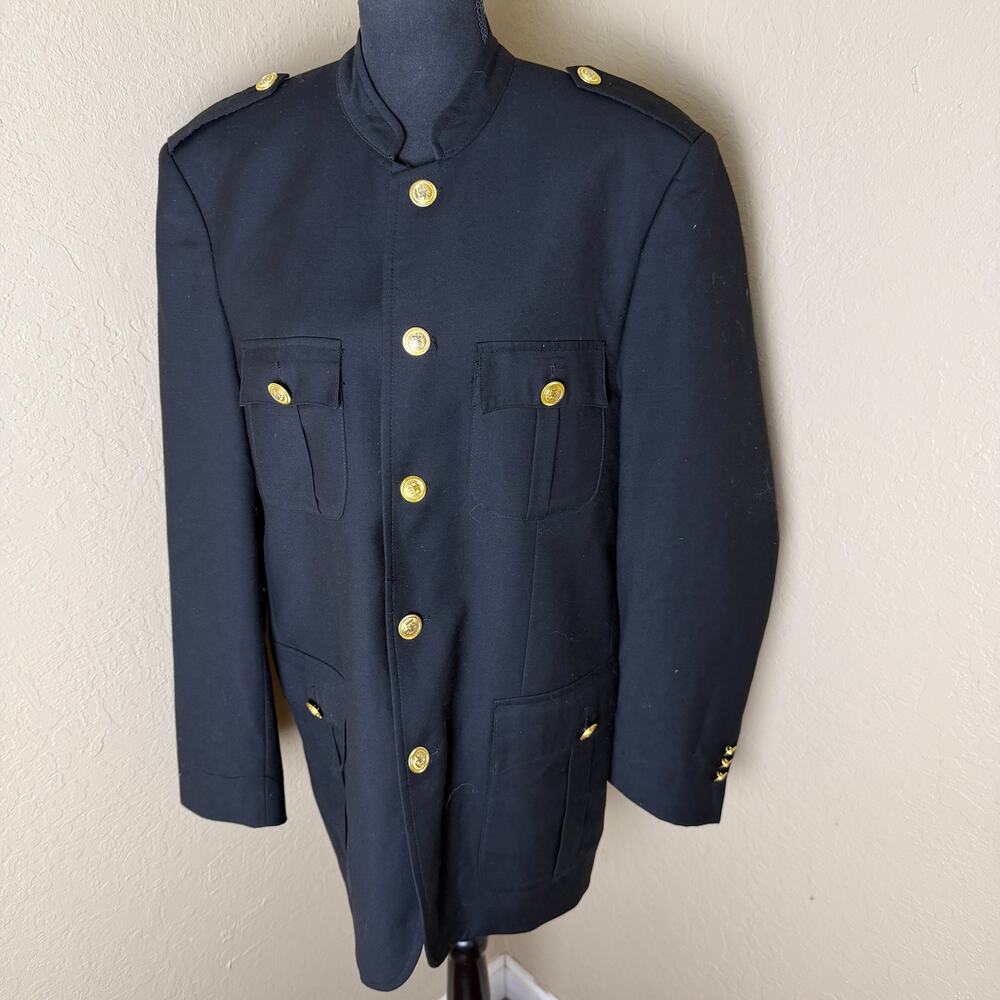 Ferrecci Uomo Mens 38R Black Military Blazer Gold Buttons Super 150's Jacket